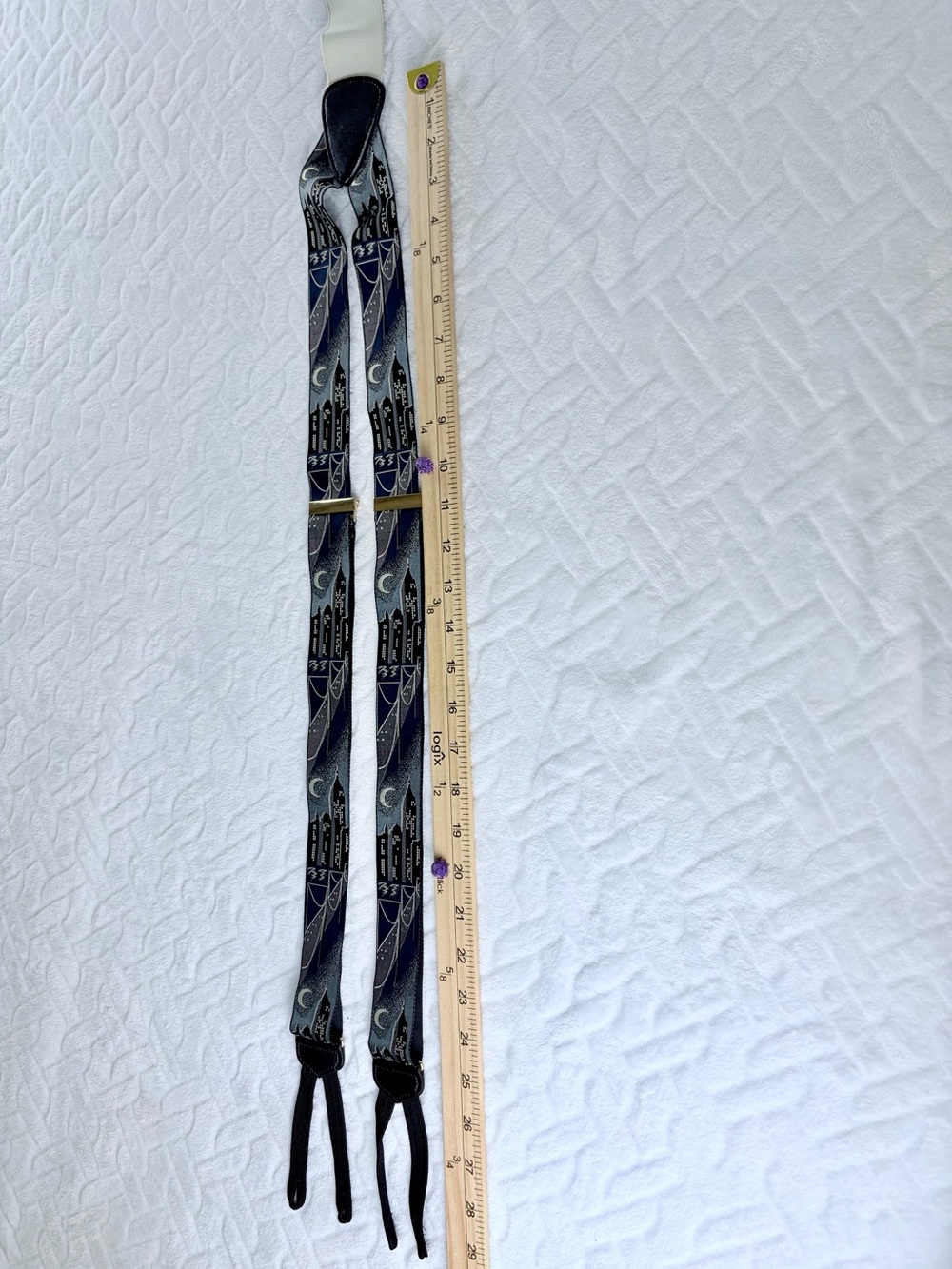 Vintage 90s TRAFALGAR Premium Silk Suspenders Made in England City Skyline - Picture 9 of 9